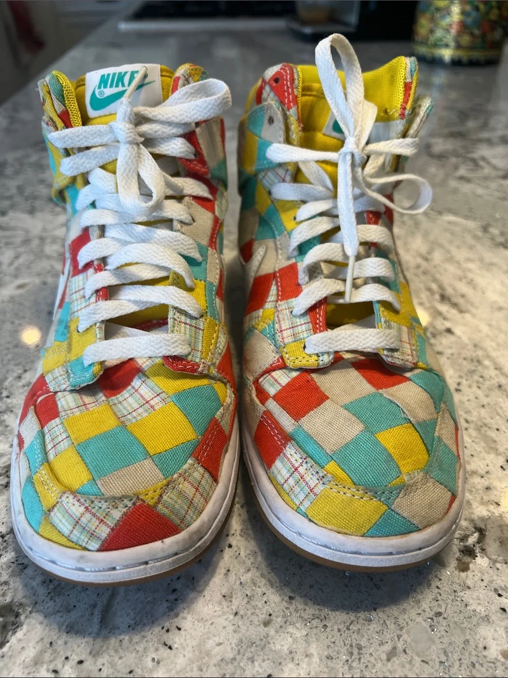 Vintage 2010 Nike Dunk High Skinny Patchwork Multi-Color EU 40 - Picture 3 of 9
